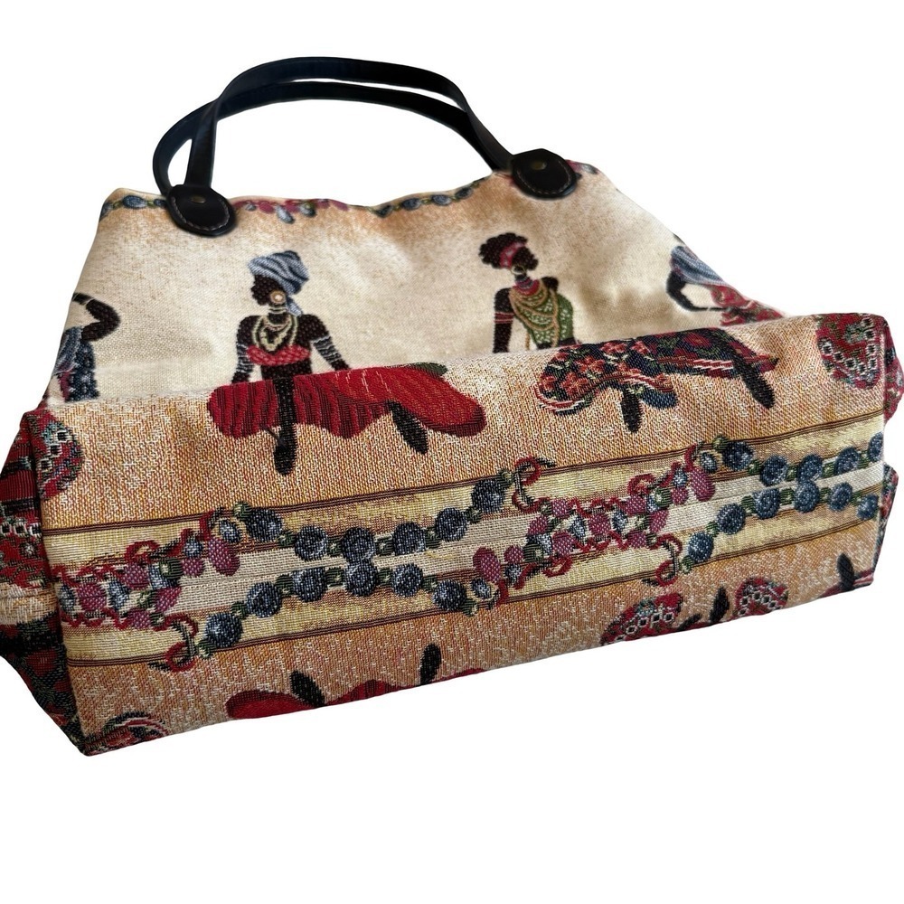African Tapestry Woven Tote Purse Bag Button Closure Women - Picture 7 of 7